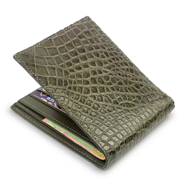 portefeuille crocodile veritable couleur gris vert 1